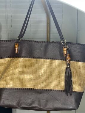 Big Buddha Brown & Natural Straw Tote with Tassel